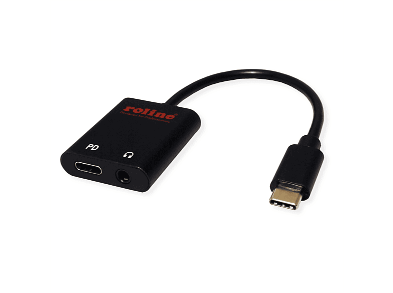 ROLINE Adapter C USB-Audio Typ ST/BU Adapter, - + C Typ schwarz (PD), USB Audio 3,5mm