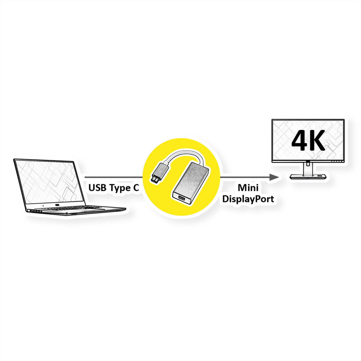 ROLINE Display Adapter USB Typ Adapter, USB-DisplayPort silberfarben C ST/BU v1.2, Mini-DisplayPort 