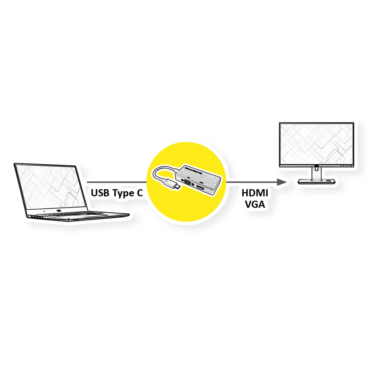 schwarz USB-HDMI Adapter / Typ VGA VALUE USB HDMI C Adapter, - Display