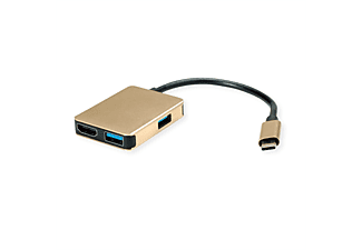 ROLINE GOLD USB Typ C Dockingstation, HDMI 4K, 2x USB 3.2 Gen 1, 1x PD Notebook-Docking-Station, schwarz / gold