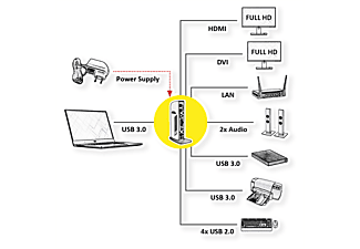 ROLINE USB 3.2 Gen 1 Dual Head Docking Station "Black and White", DVI, HDMI, LAN Notebook-Docking-Station, schwarz / weiß