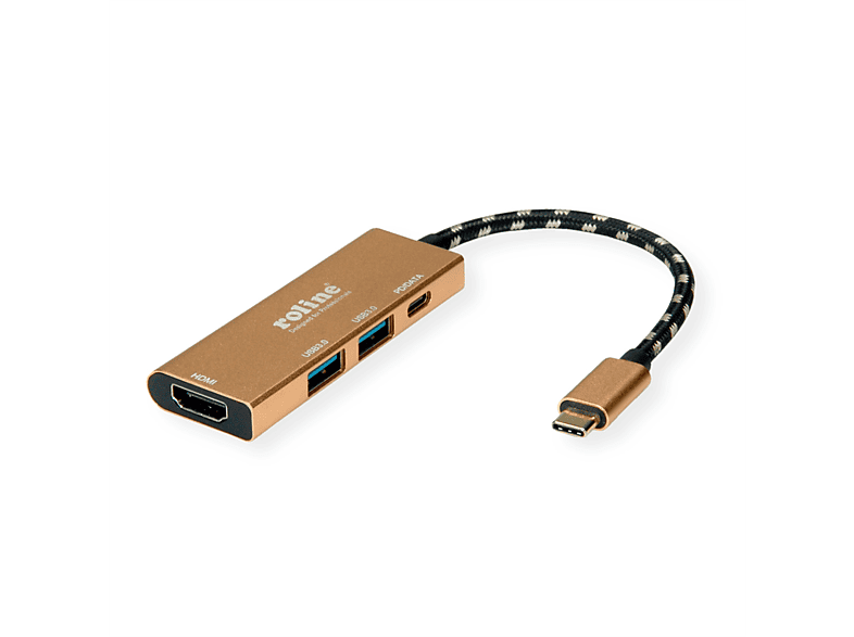 Gen 1, GOLD goldfarben PD Typ Dockingstation, Notebook-Docking-Station, USB USB C 4K, HDMI 2x ROLINE 3.2 1x