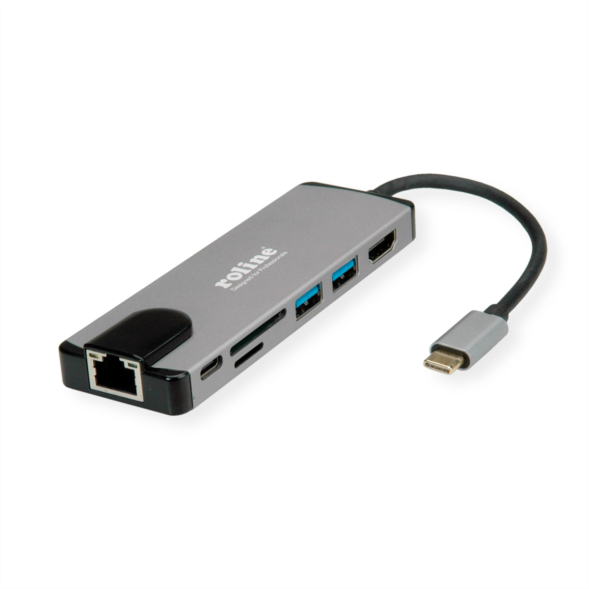 ROLINE USB 3.2 Gen Multiport Station, Card Dockingstation, HDMI, Docking grau 4K C Reader, 2 LAN Typ