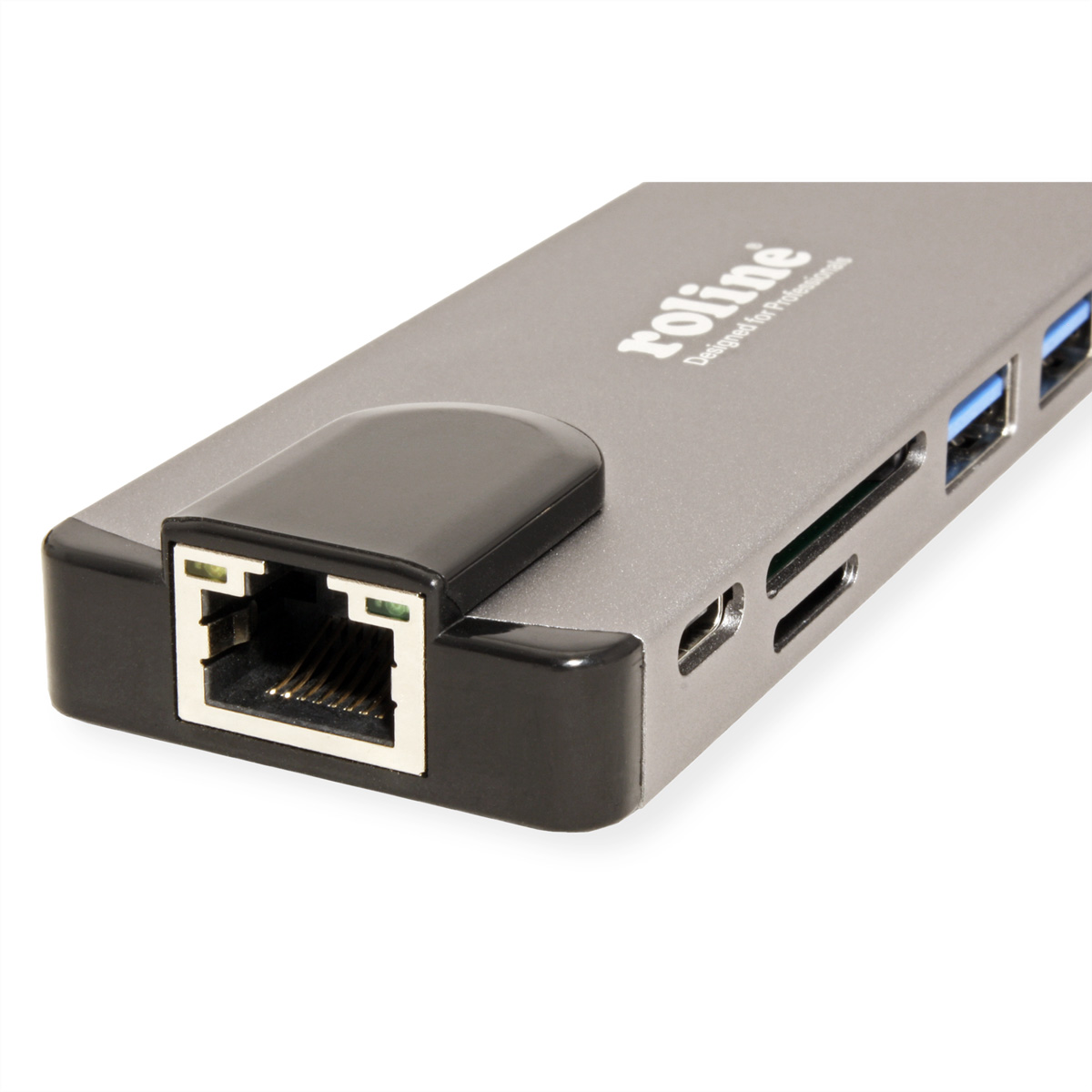 ROLINE USB 3.2 Gen 2 Dockingstation, Typ Docking LAN 4K Card Station, C HDMI, grau Multiport Reader