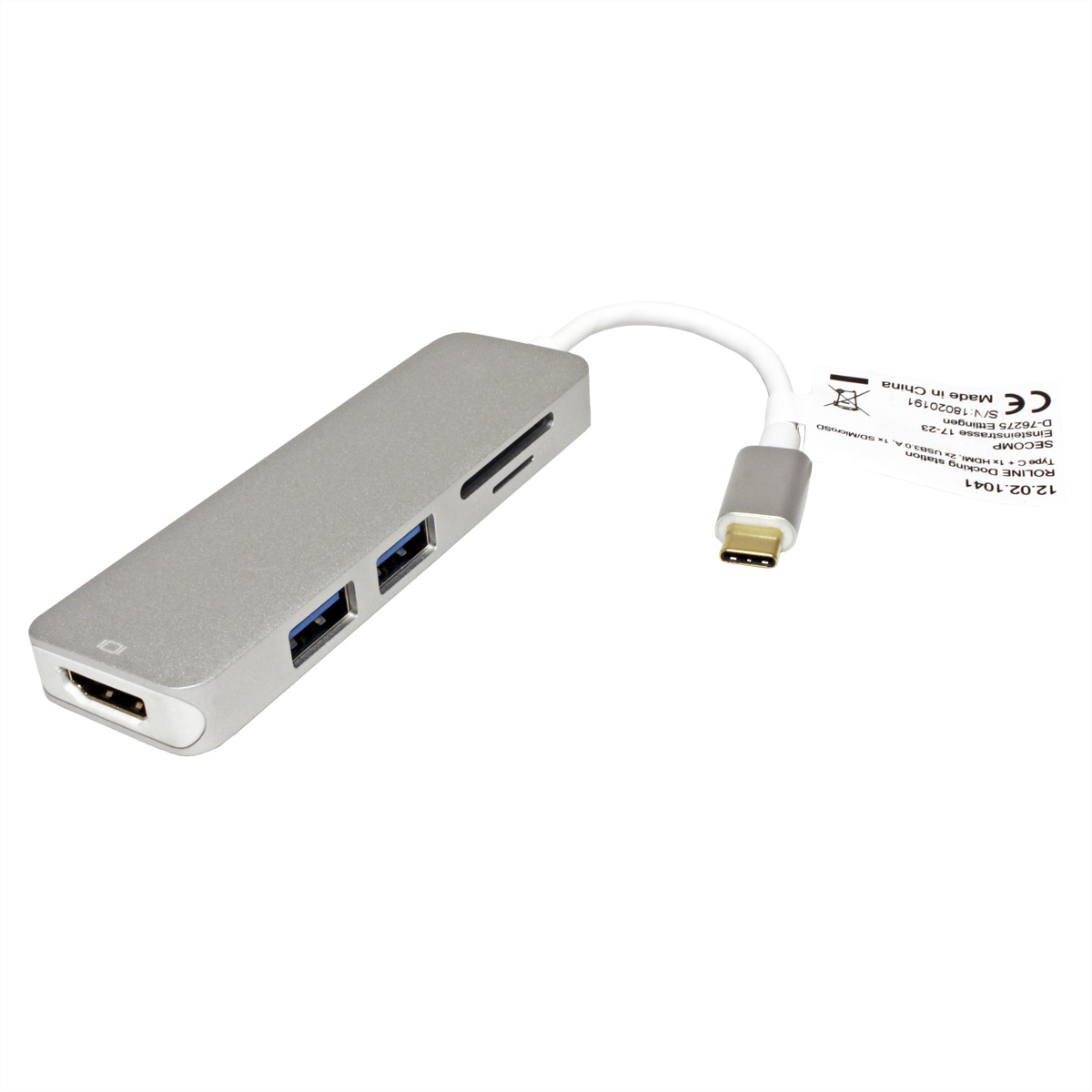 Dockingstation Typ C, HDMI silberfarben Notebook-Docking-Station, USB ROLINE 4K