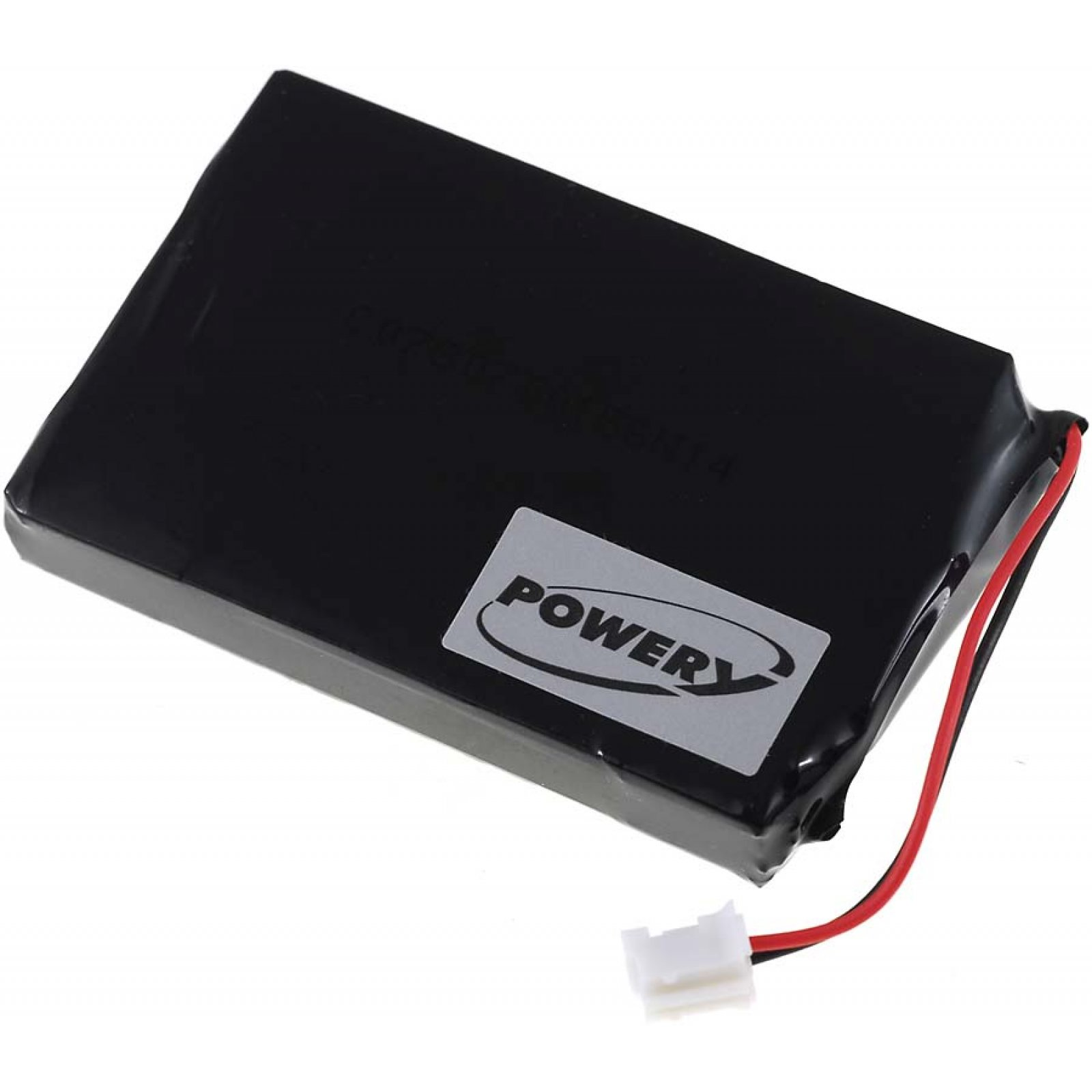 Batería negra con el logo Powery y conector blanco.