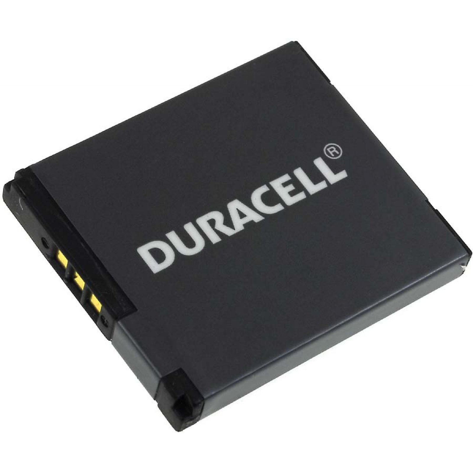 Una batería Duracell negra. Es rectangular y negra con letras blancas.