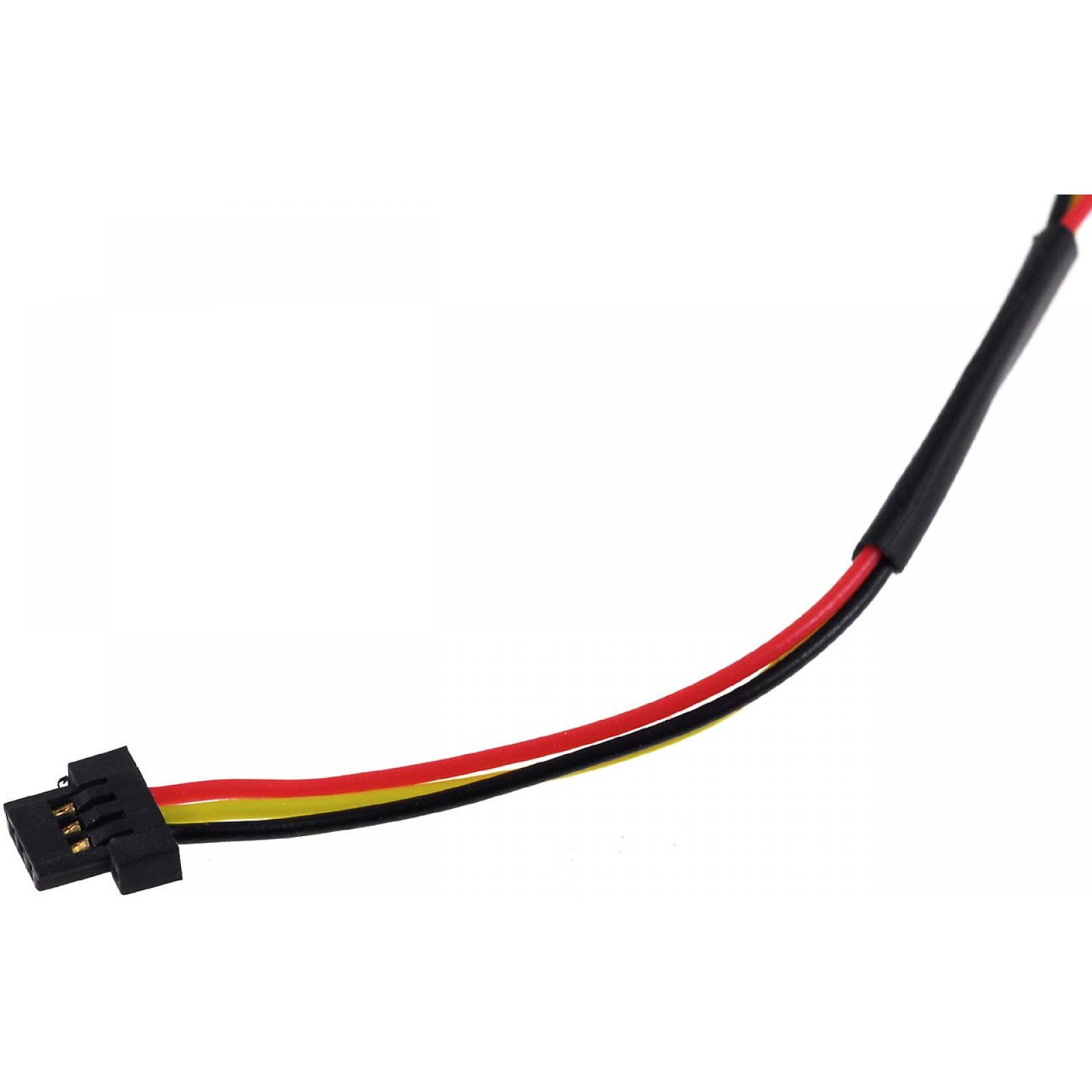 Conector negro con cables rojo, amarillo y negro adjuntos.