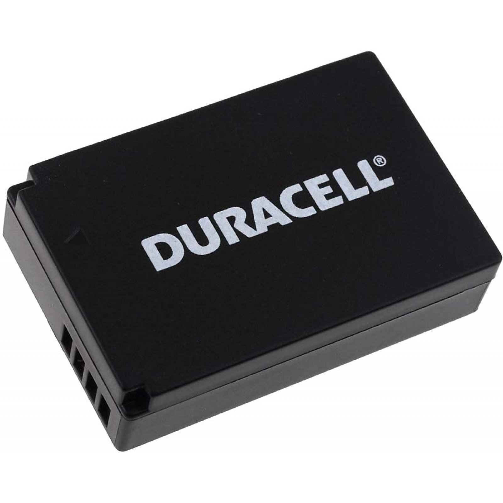 Batería negra con la marca Duracell. La batería tiene forma rectangular y el logo Duracell.