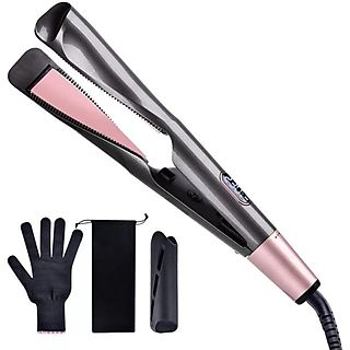 Plancha de pelo curva 2 en 1 y rizadora Curl & Straight - INGGAN 2290, Cerámica, 240 V, 230 °C, Negro