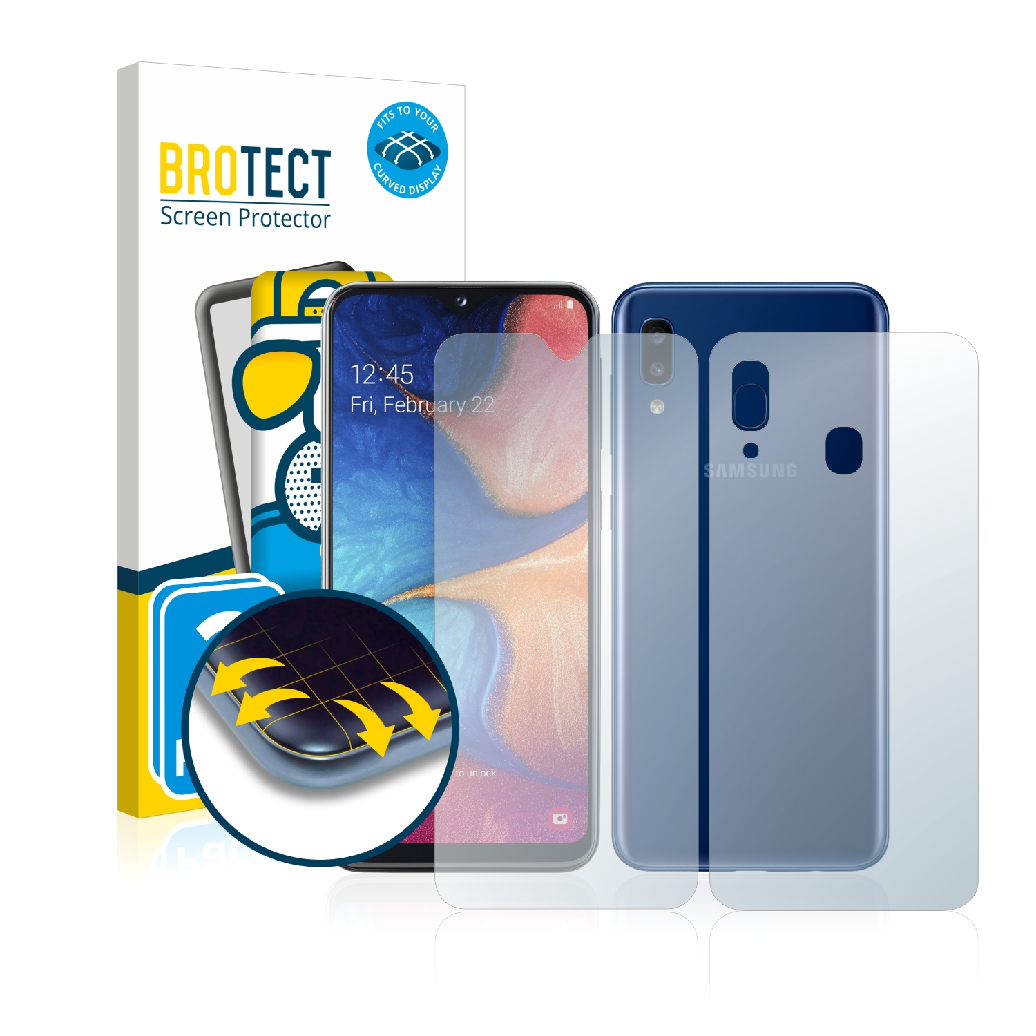 BROTECT 2x Flex 3D Full-Cover Samsung Galaxy Schutzfolie(für A20e) matt Curved