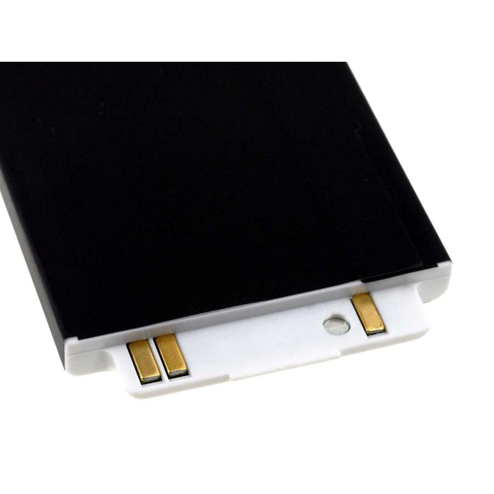 Batería negra con conector blanco. La batería tiene puntos de contacto dorados.