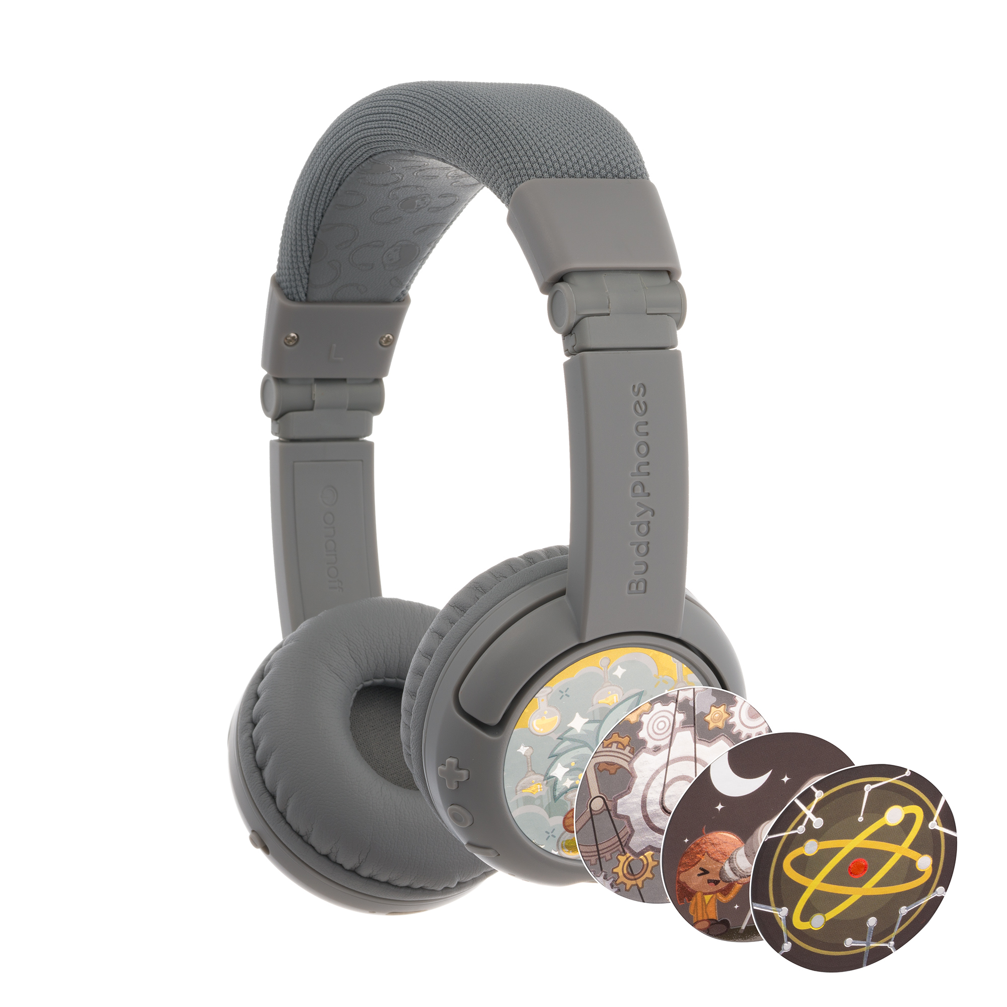 BUDDYPHONES Play Plus, On-ear Kinder Grau Bluetooth Kopfhörer