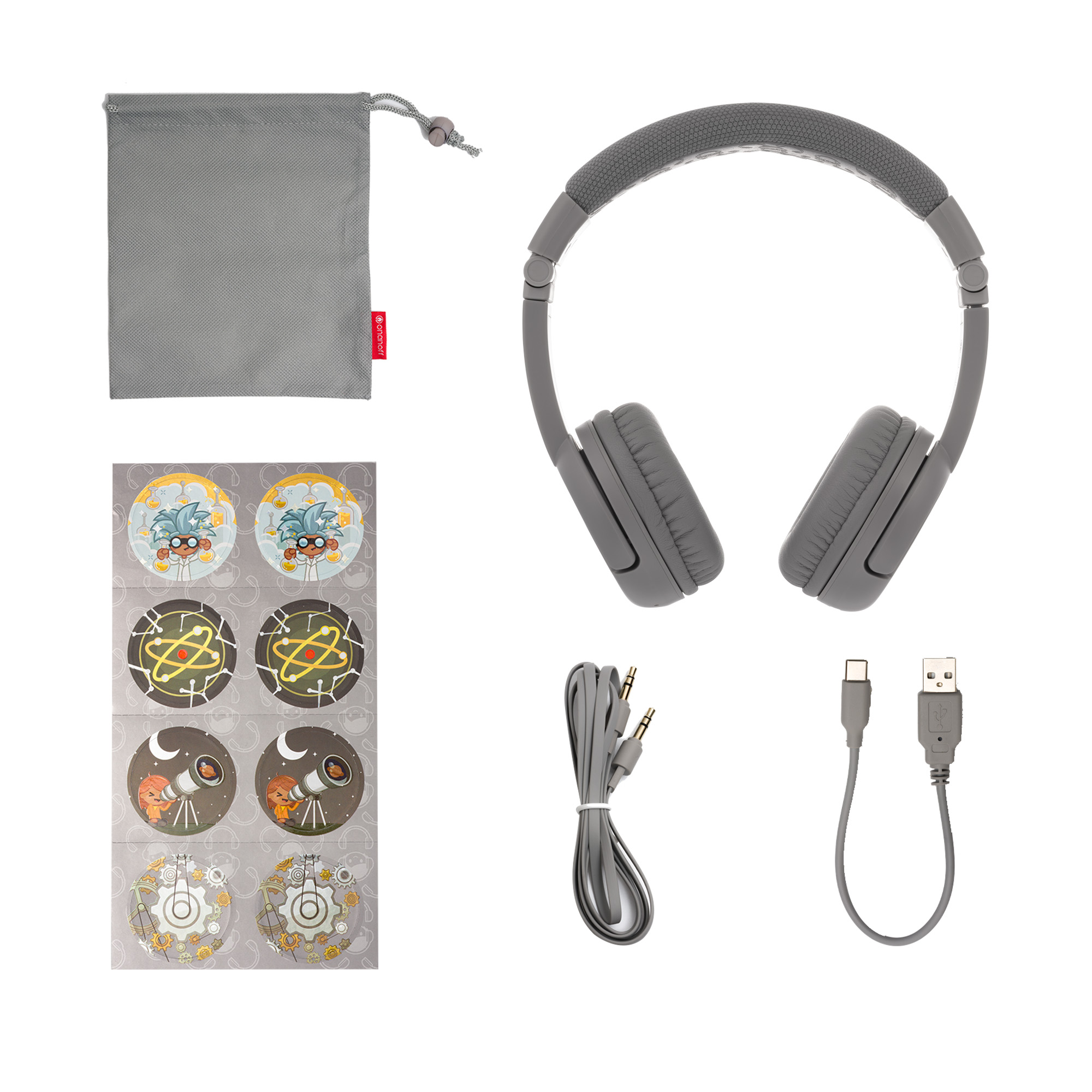 BUDDYPHONES Play Plus, On-ear Kinder Grau Bluetooth Kopfhörer