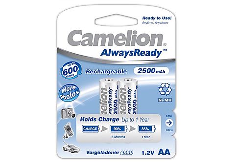 Pilas recargables - CAMELION Camelion HR6 Mignon AA AlwaysReady Blister 2uds. 2500mAh