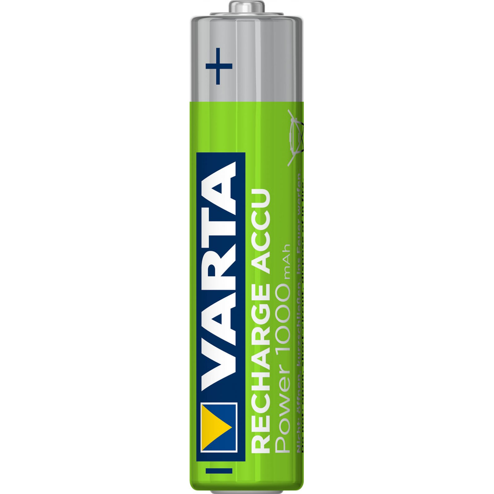 Una batería Varta Recharge Accu verde y blanca con 1000 mAh.