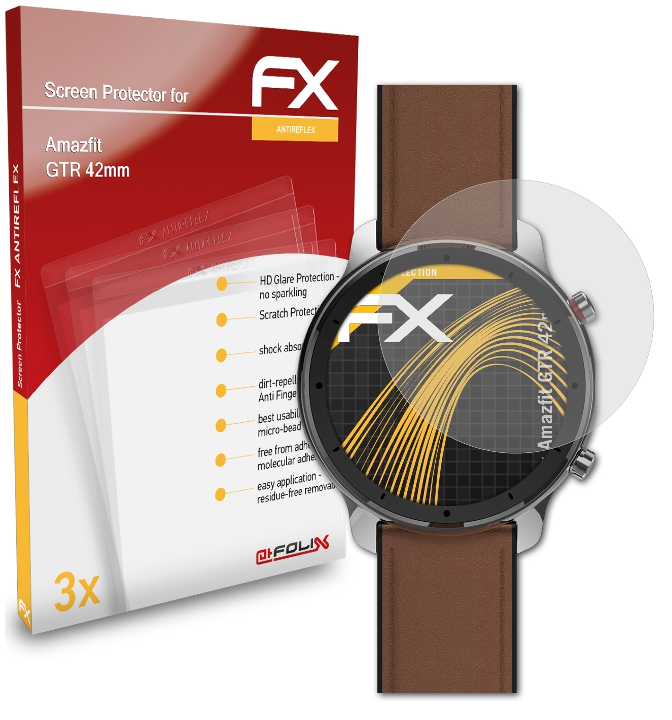 ATFOLIX 3x GTR (42mm)) Amazfit Displayschutz(für FX-Antireflex