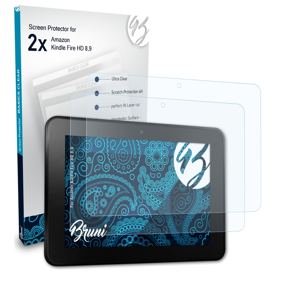BRUNI 2x Basics-Clear Schutzfolie(für Amazon 8,9) HD Fire Kindle