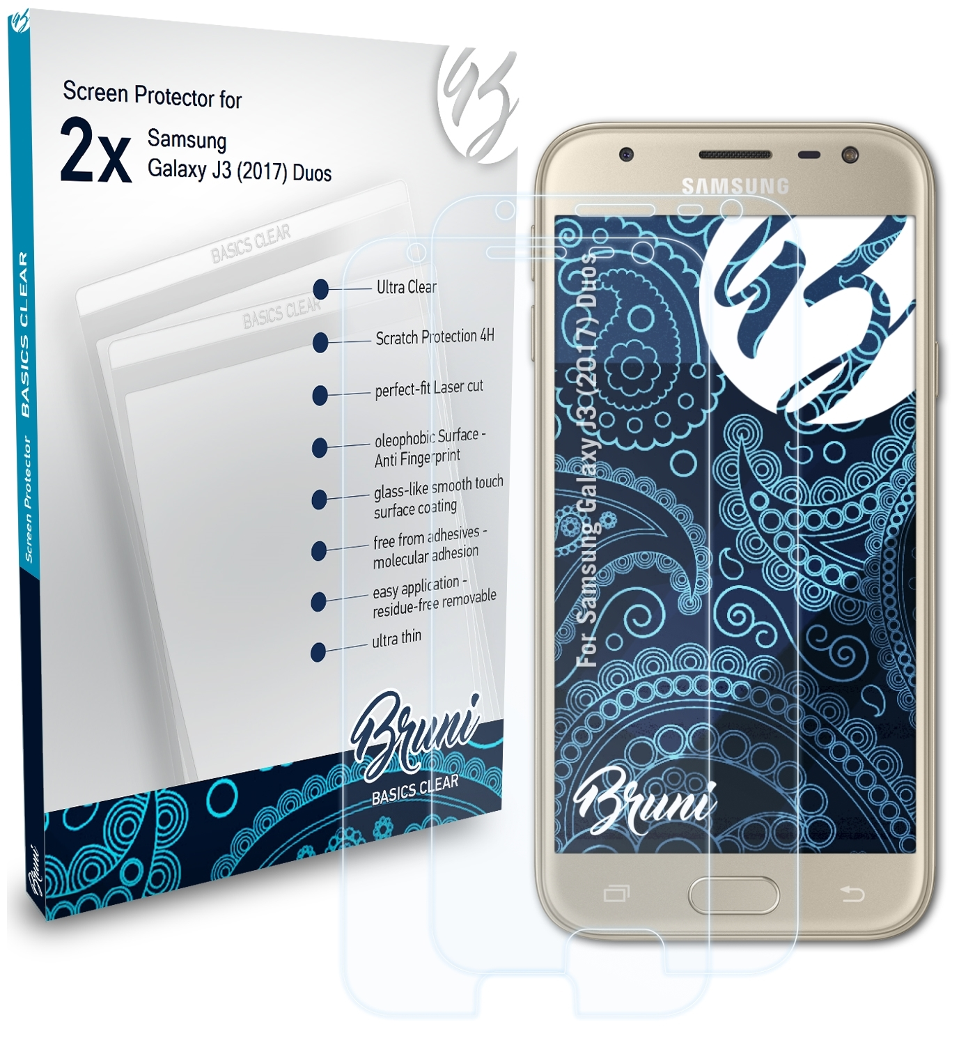 BRUNI 2x Basics-Clear Schutzfolie(für Duos) J3 (2017) Galaxy Samsung