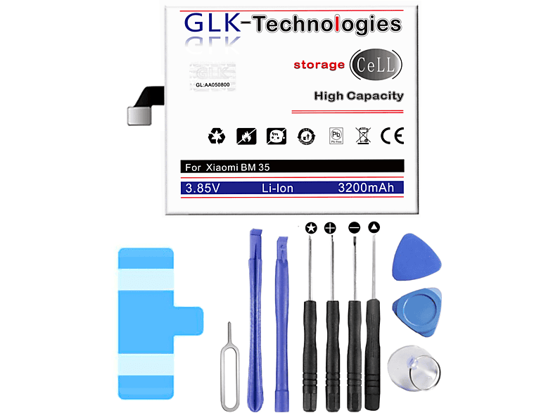 GLK-TECHNOLOGIES High Power Ersatz Akku BM35  für Xiaomi Mi 4C Battery 3200 mAh inkl. Werkzeug Li-Ion Smartphone Ersatz Akku