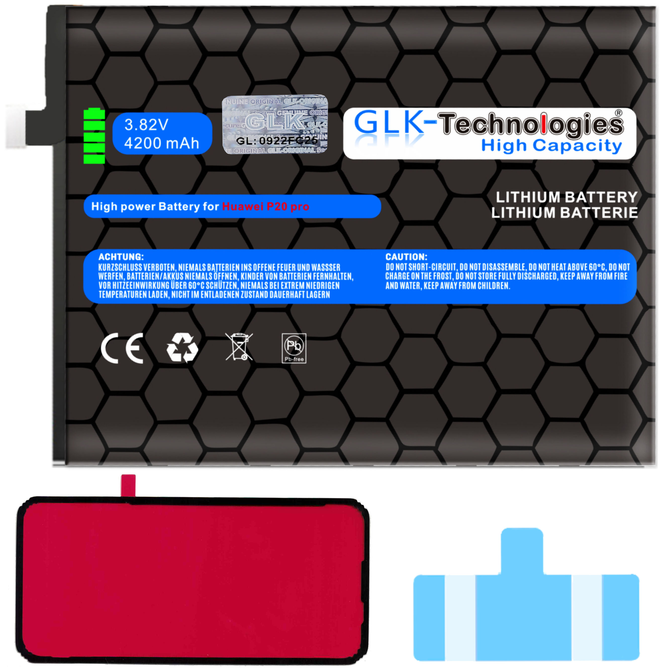 GLK-TECHNOLOGIES High Power Akku für 10 Li-Ion Ersatz 2X Klebebandsätze Smartphone HB436486ECW Mate Mate PRO Huawei P20 Akku PRO 10