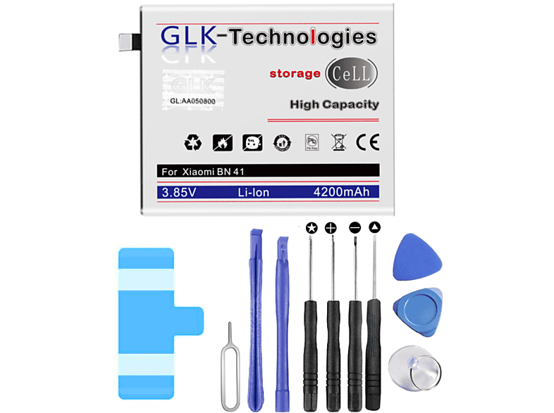 GLK-TECHNOLOGIES High Power Ersatz Akku BN41 für Xiaomi Redmi Note 4 Battery 4280 mAh inkl. Werkzeug Li-Ion Smartphone Ersatz Akku
