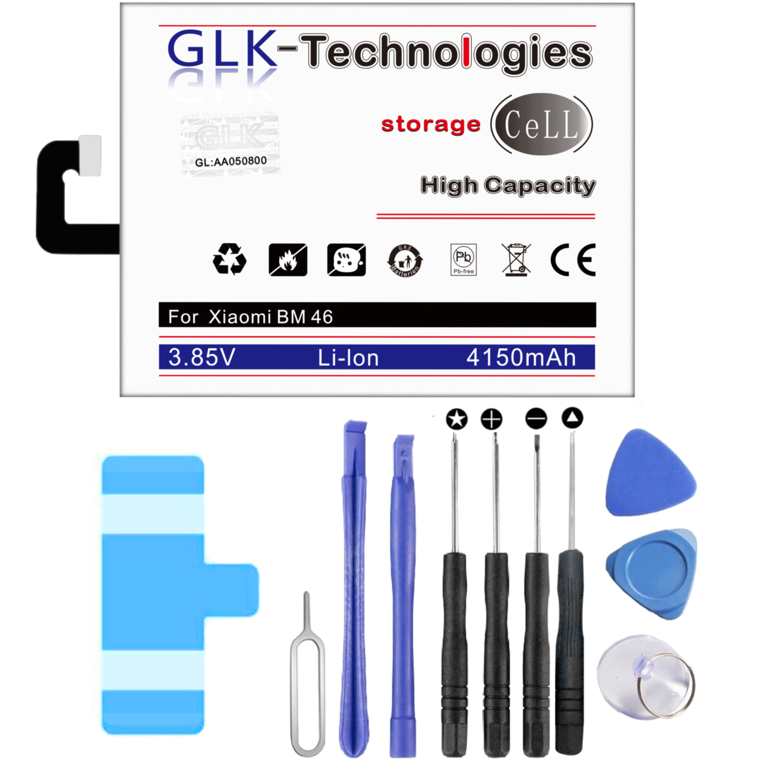 GLK-TECHNOLOGIES High Power Ersatz Akku 4150 Ersatz inkl. Redmi Note Werkzeug BM46 für Akku Li-Ion Smartphone Xiaomi Battery mAh 3