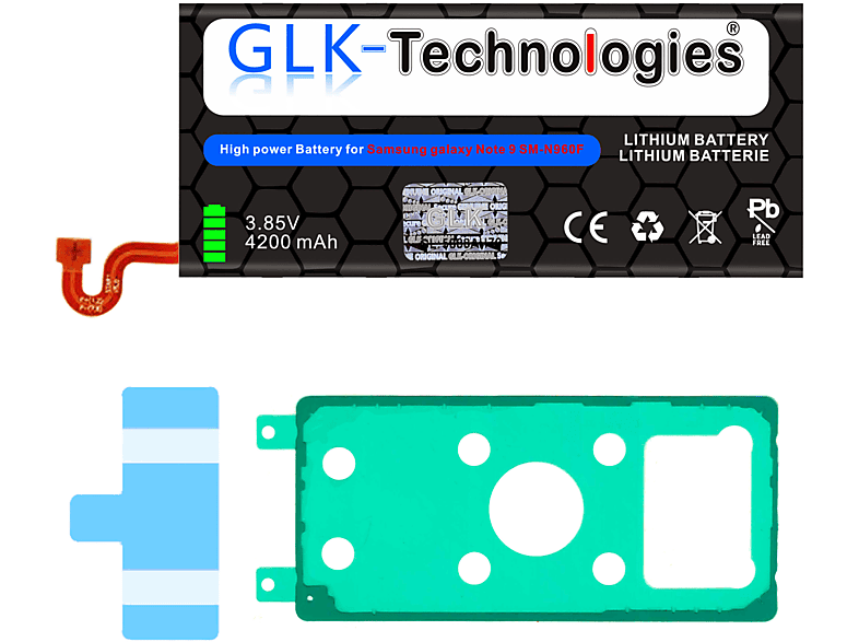 für Samsung Galaxy Smartphone (N960F) 4200 High Volt, Akku, GLK-TECHNOLOGIES Li-Ion Note 3.85 Ersatz EB-BN965ABU Akku mAh Ersatz 9 Power mAh 4200 Lithium-Ionen,