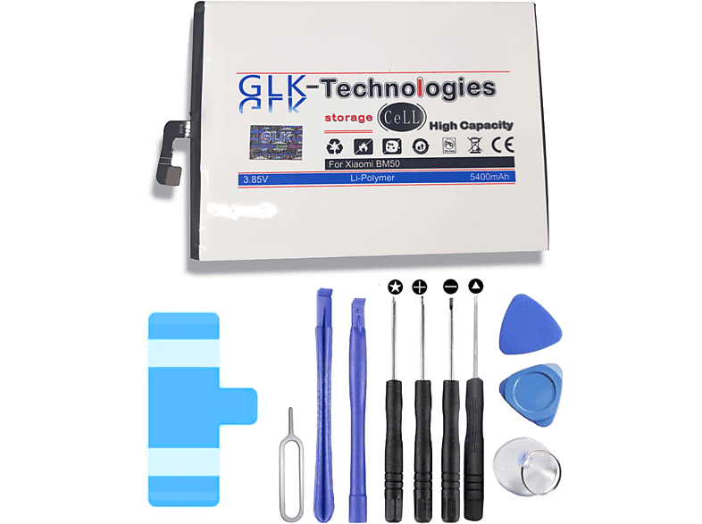GLK-TECHNOLOGIES High Power 5400 mAh Mi Xiaomi BM50 Batterie // Max Werkzeugset inkl Li-Ion 2 Ersatz Akku für Akku Smartphone