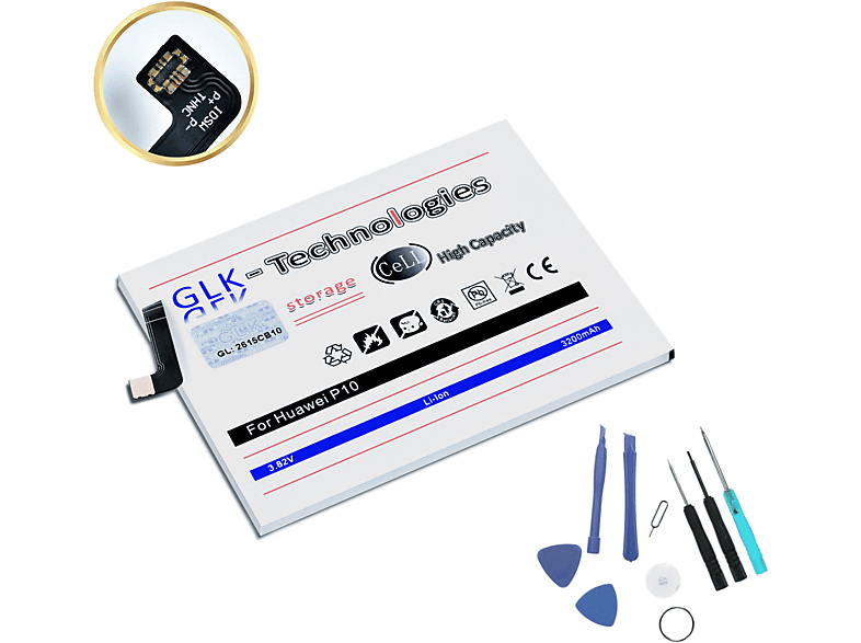 GLK-TECHNOLOGIES High Battery Akku Ersatz Li-Ion Power Smartphone P10 Werkzeug Huawei für Ersatz HB386280ECW Kit Akku Set inkl