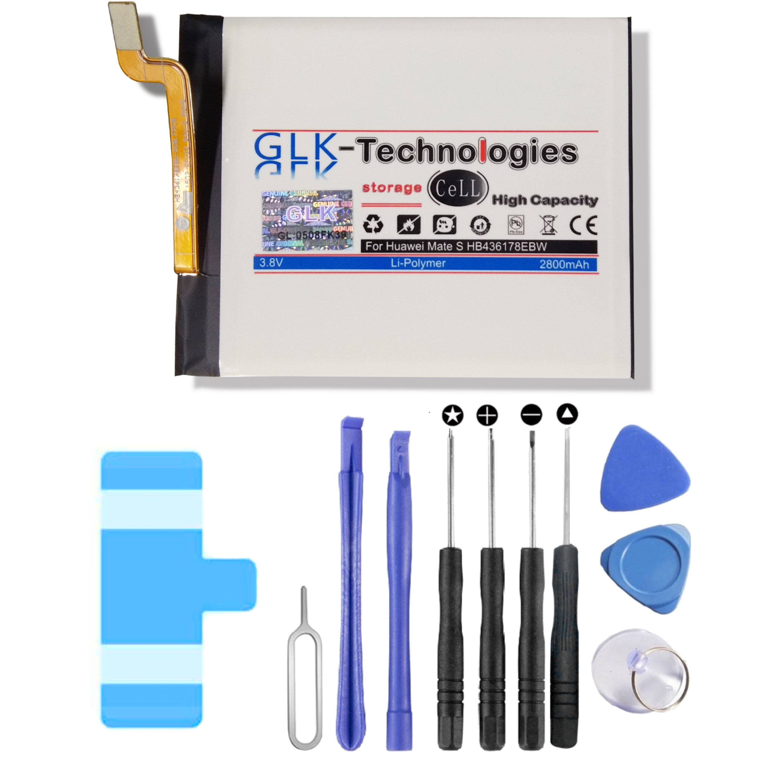 GLK-TECHNOLOGIES Akku Li-Ion Huawei inkl Werkzeugset Mate 2800 Battery Smartphone Mate für 7S | Akku | Ascend Handy S Ersatz HB436178EBW mAh