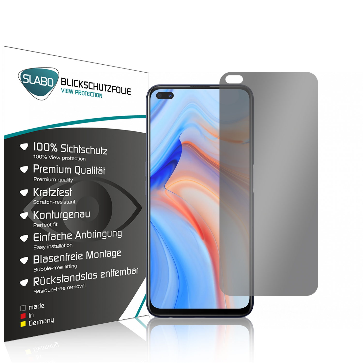 SLABO Blickschutzfolie View OPPO Displayschutz(für Protection Reno4 5G) Schwarz Z