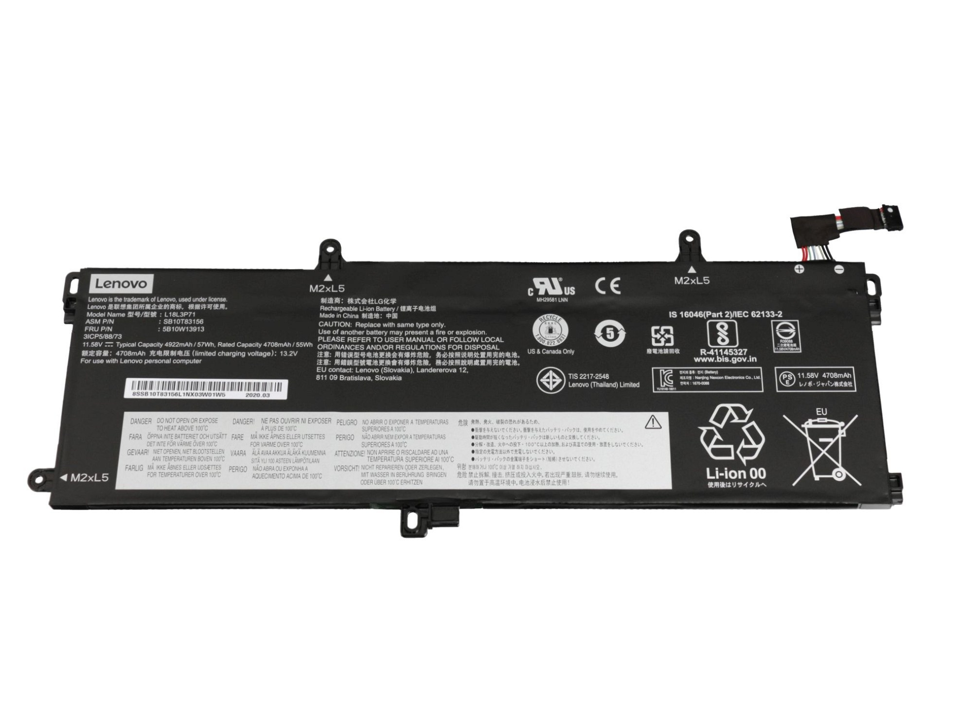 Volt, 11.58 Original 4922 Akku, LENOVO 5B10W13914 mAh Li-Polymer