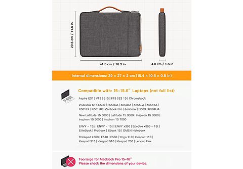 Funda portátil  - Protección 360° 15-15.6 Pulgadas Chromebook Notebook Ultrabook Funda Maletín para Portátil INATECK, gris oscuro