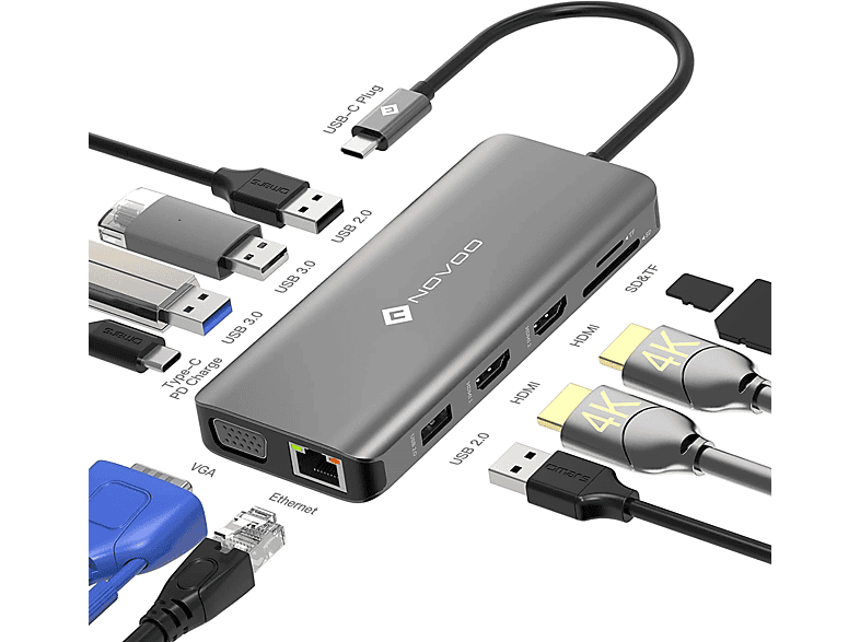 NOVOO 11 in 1, USB-C Hub, Silber