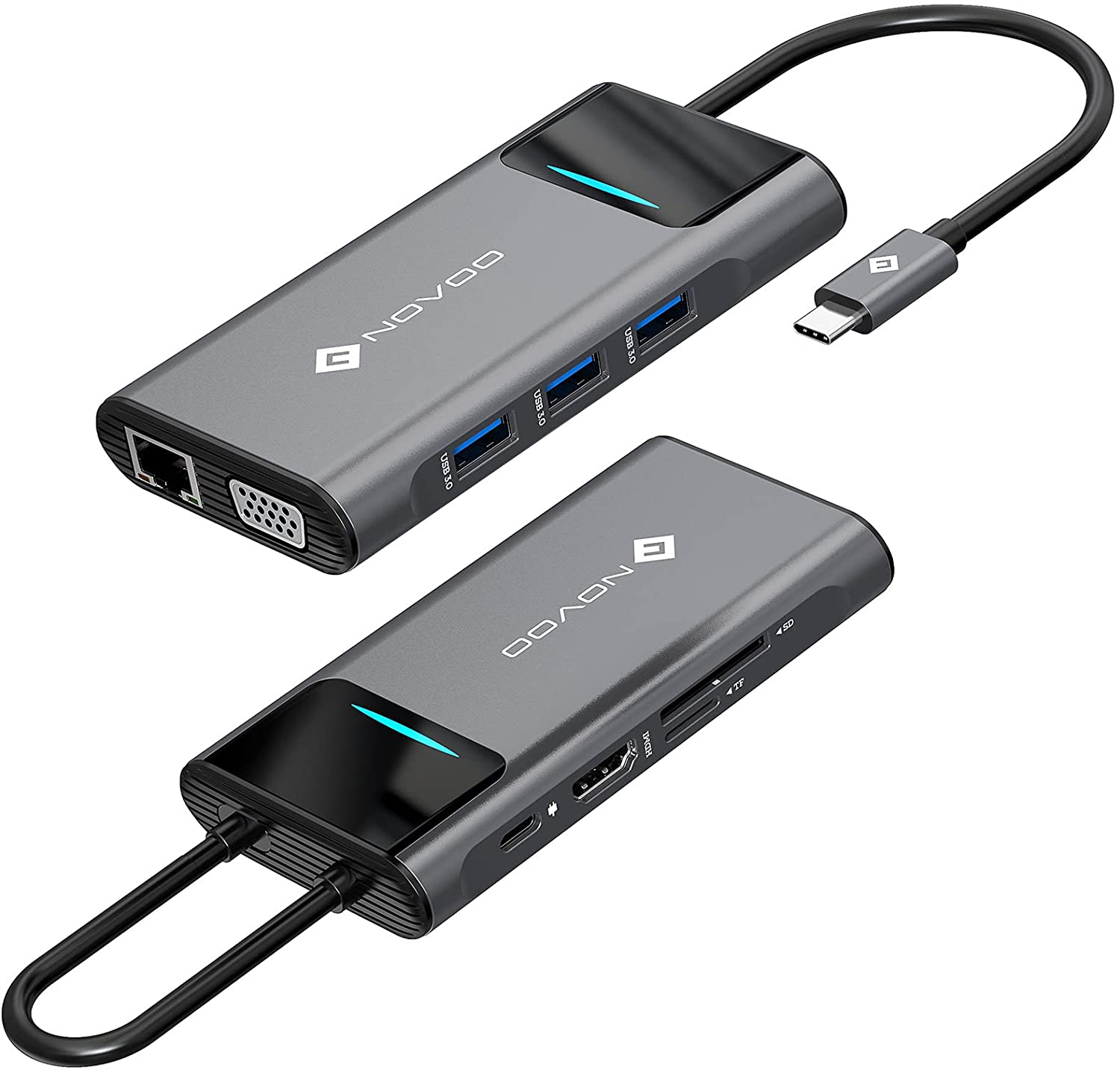 1, USB-C 9 Hub, Silber NOVOO in