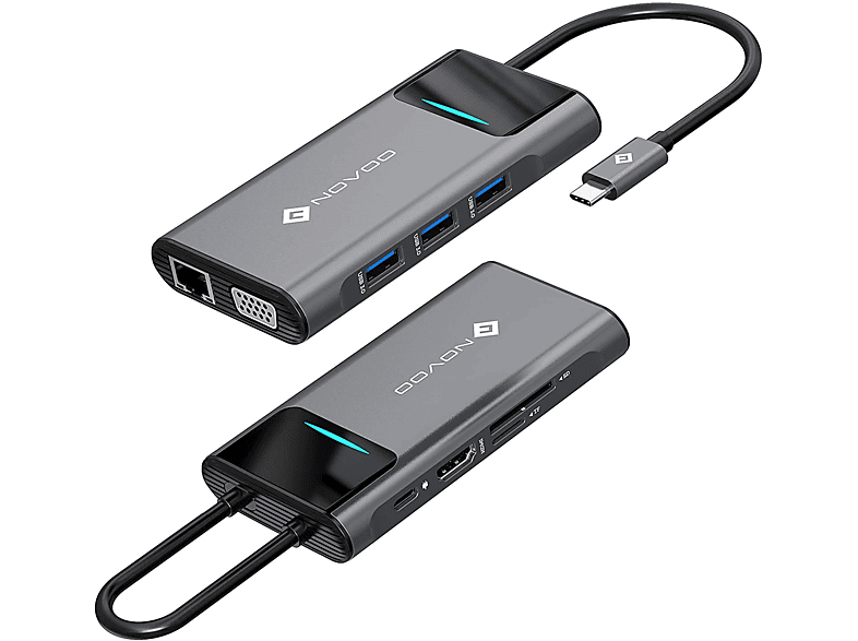 1, USB-C 9 Hub, Silber NOVOO in