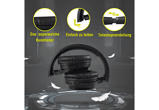 LEICKE Bluetooth Kopfhörer Over Ear Faltbar, Kabellos DJ Roxxx AirComfort Headphones mit Freisprechfunktion, On-ear Bluetooth Kopfhörer Bluetooth Schwarz