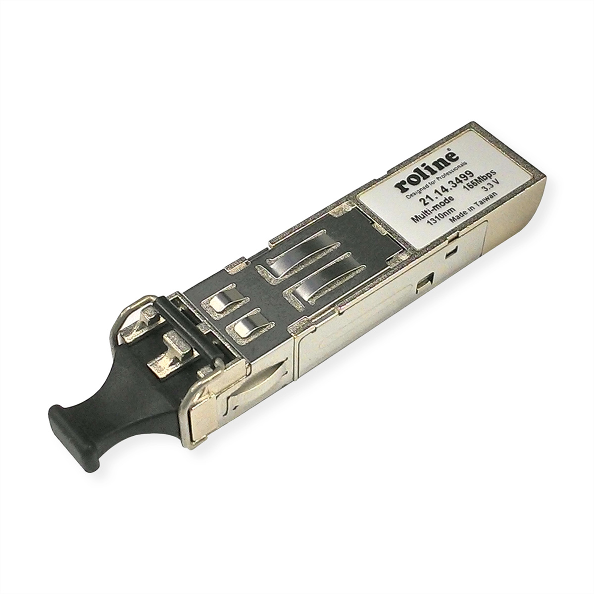 Zilveren en zwarte netwerkmodule met het label 'rolime' en '2114.3499'.