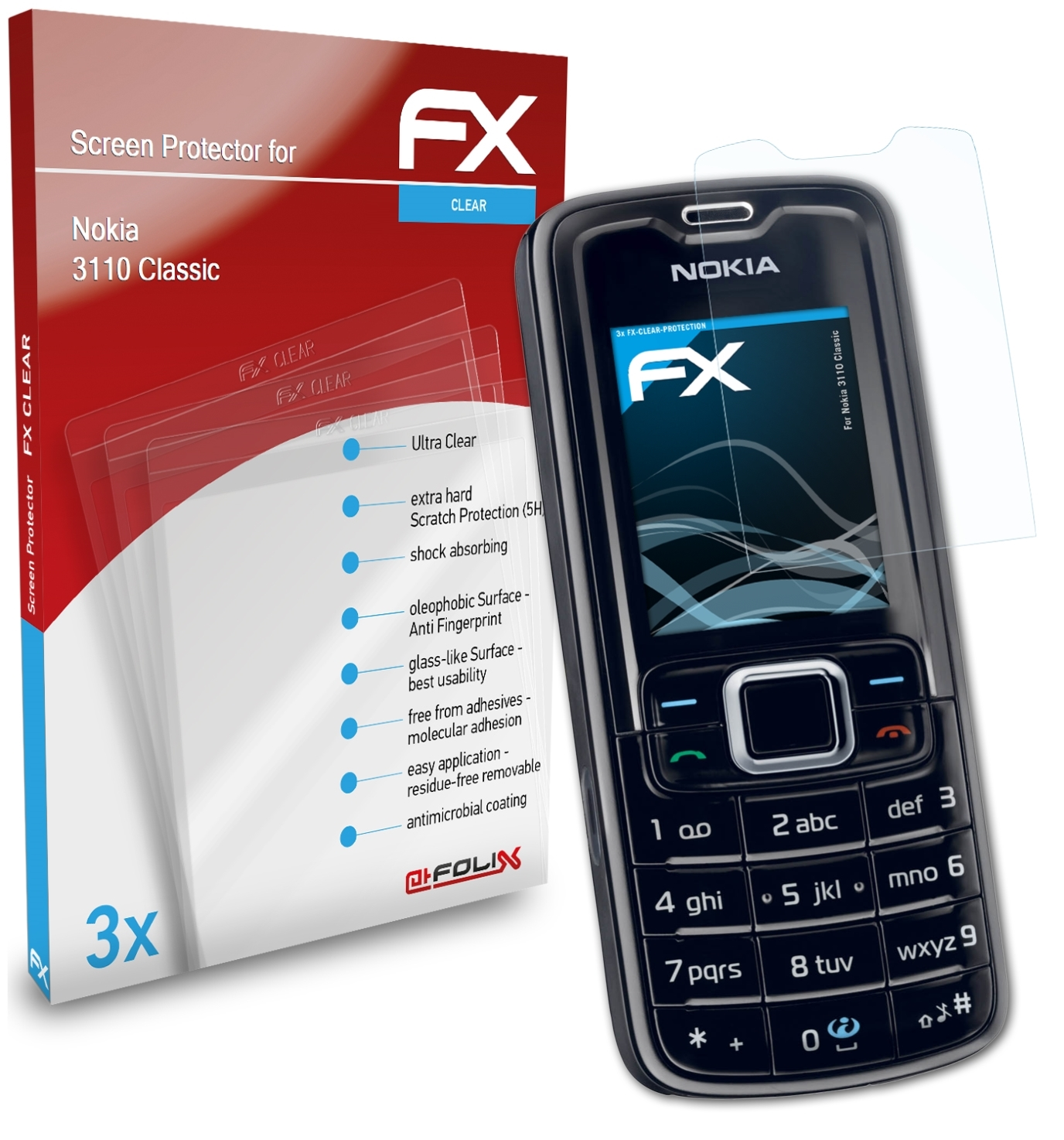 Nokia Classic) 3110 FX-Clear 3x ATFOLIX Displayschutz(für