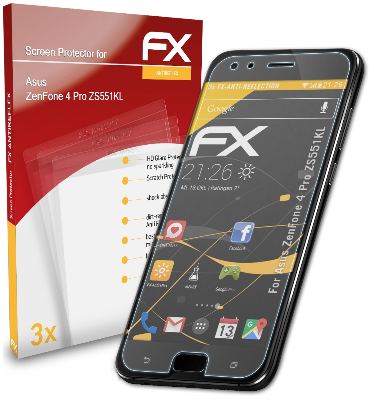 ATFOLIX 3x FX-Antireflex Displayschutz(für Asus Pro 4 (ZS551KL)) ZenFone