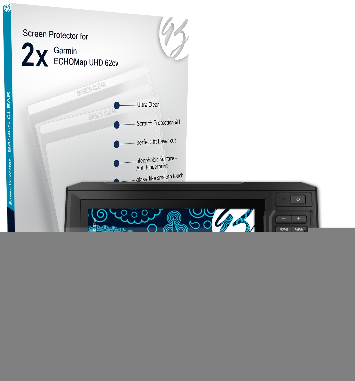 62cv) Garmin UHD 2x Basics-Clear BRUNI Schutzfolie(für ECHOMap