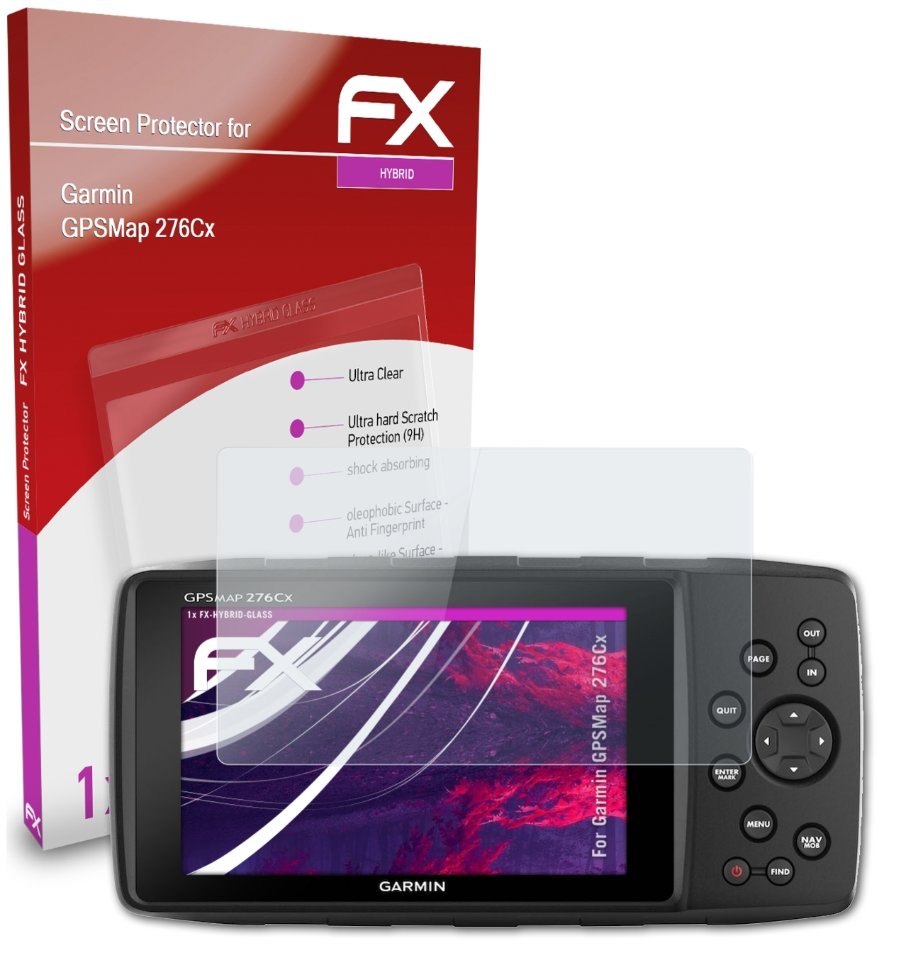 ATFOLIX FX-Hybrid-Glass GPSMap 276Cx) Schutzglas(für Garmin