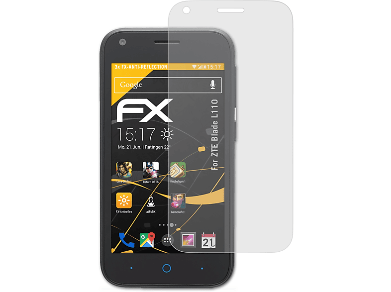ATFOLIX 3x FX-Antireflex Displayschutz(für ZTE Blade L110)