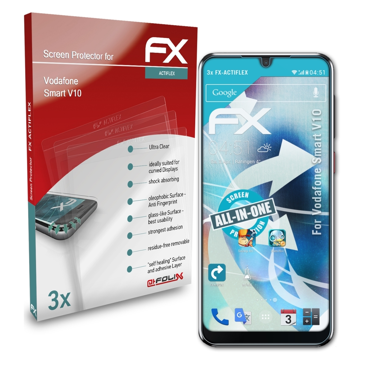 ATFOLIX 3x FX-ActiFleX Displayschutz(für Vodafone V10) Smart
