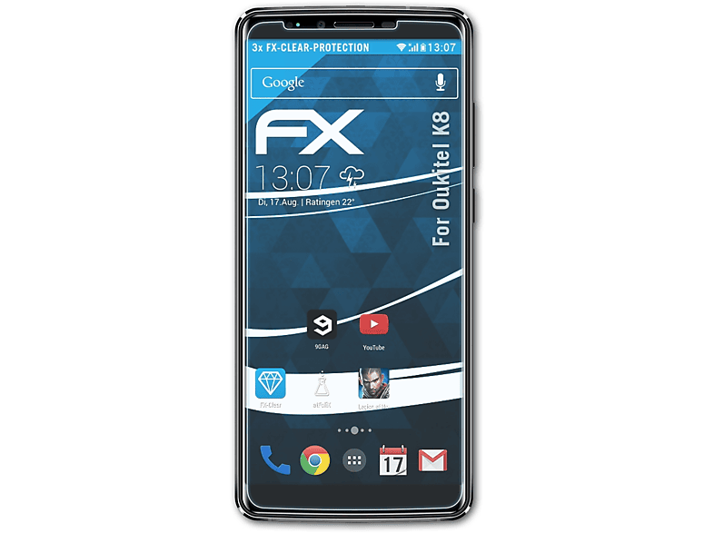 K8) 3x FX-Clear Oukitel ATFOLIX Displayschutz(für