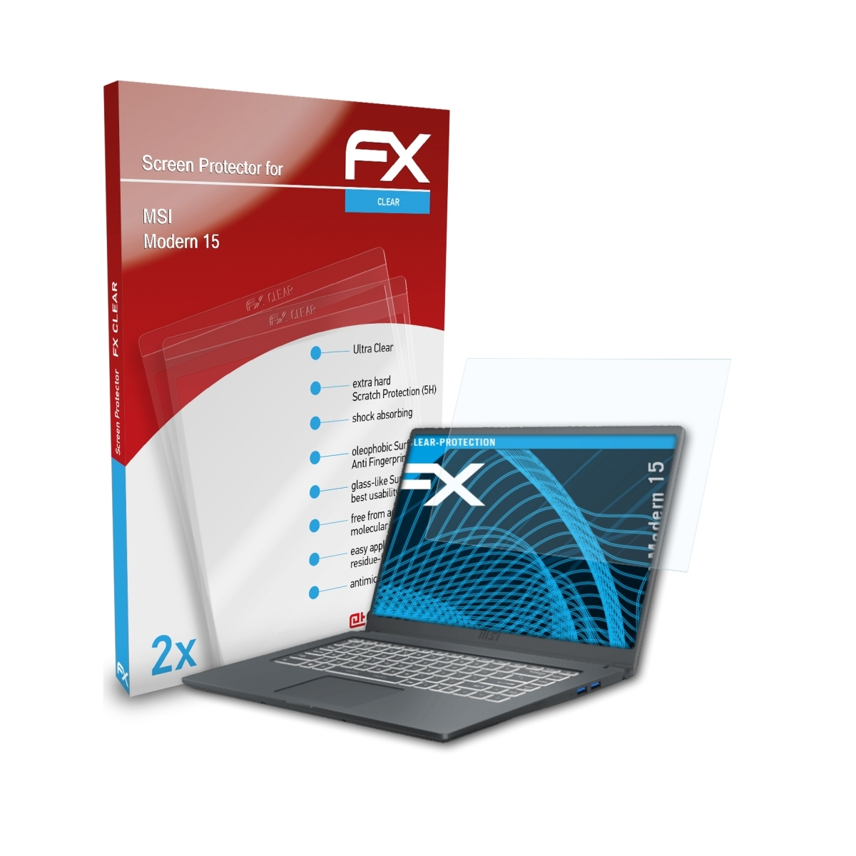 ATFOLIX 2x FX-Clear Displayschutz(für MSI 15) Modern