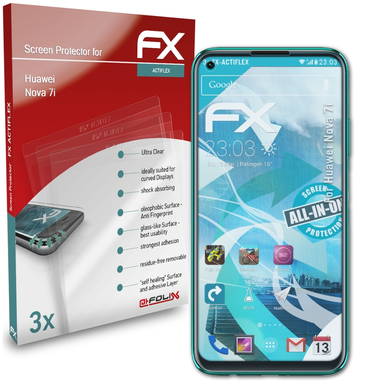 ATFOLIX 3x 7i) Displayschutz(für Huawei FX-ActiFleX Nova