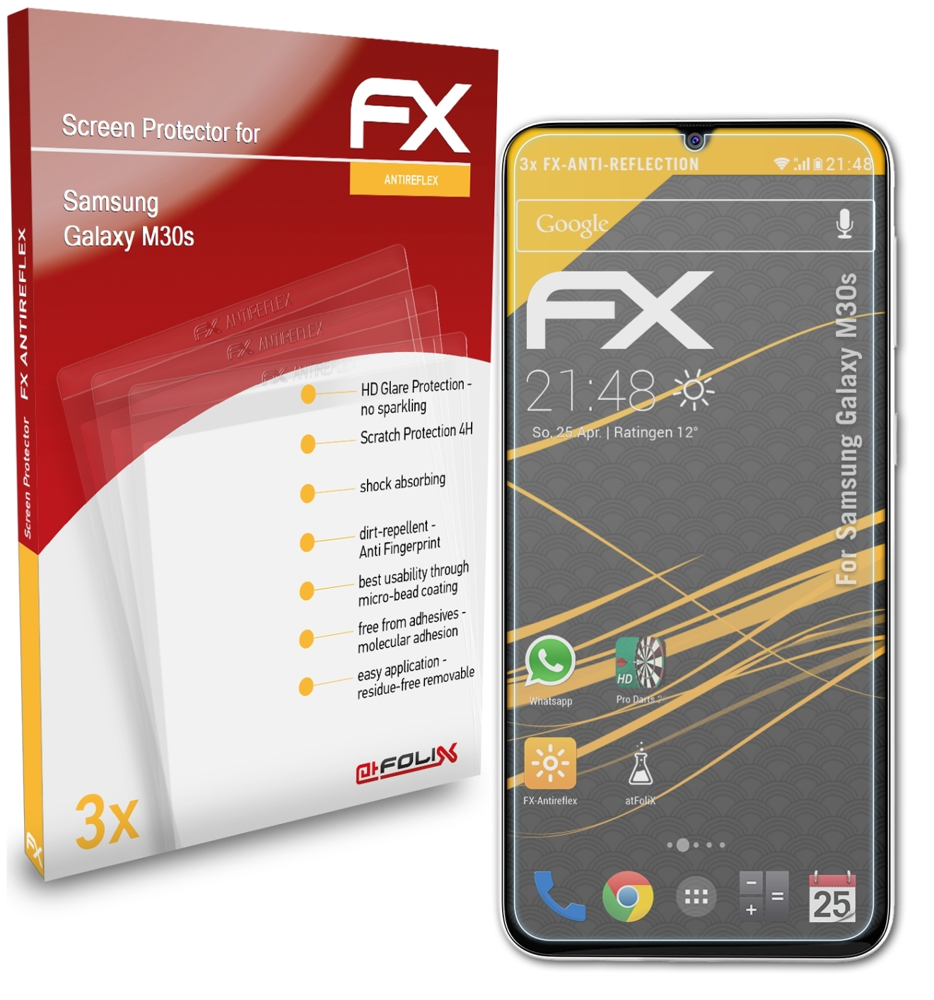 ATFOLIX 3x Displayschutz(für M30s) FX-Antireflex Galaxy Samsung