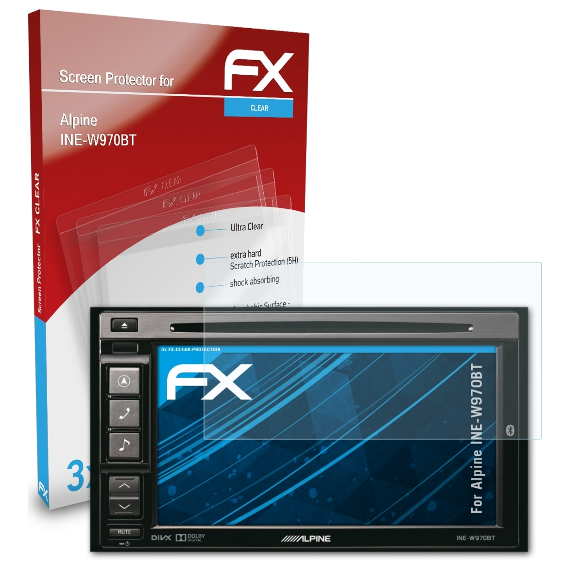 INE-W970BT) 3x FX-Clear ATFOLIX Displayschutz(für Alpine